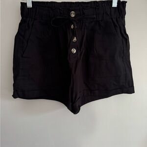 Black Women's Shorts with Button Detail